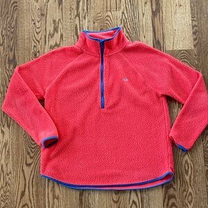 Womens Vinyard Vines coral zip up pull over fleece size medium Preppycore